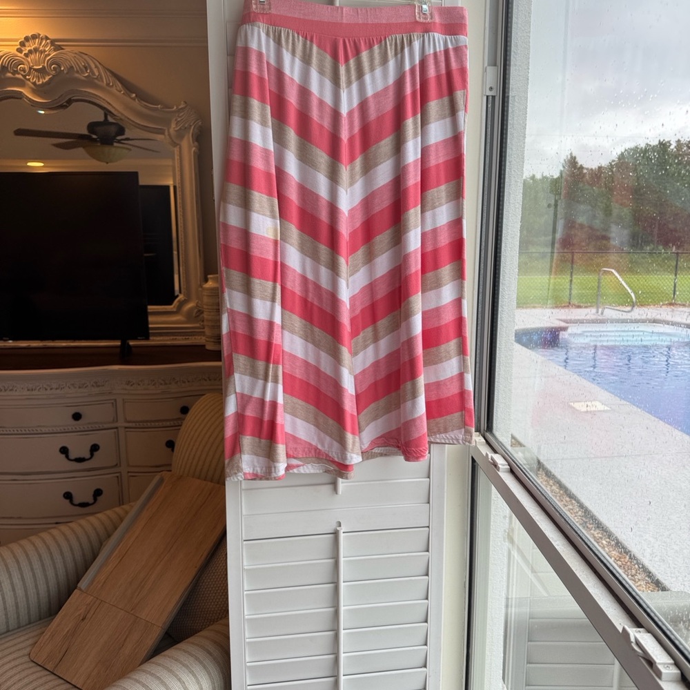 Cato Coral, Tan and White Chevron A-Line Skirt